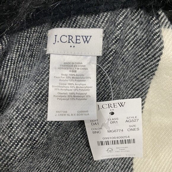 NWT J. Crew Fringe Poncho Cape Faux Fur Collar Plaid One size - Picture 8 of 9